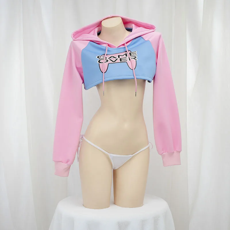 Cute Long Sleeve Crop Top Hood - Anime Cosplay Bikini recension och pris