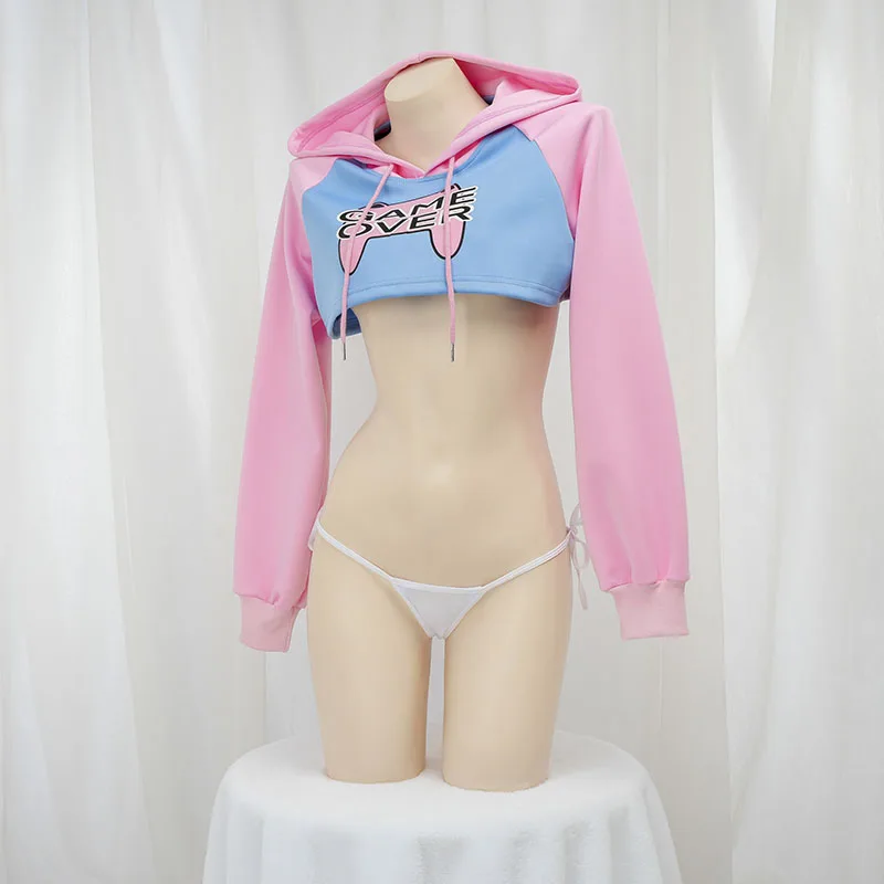 Cute Long Sleeve Crop Top Hood - Anime Cosplay Bikini recension och pris