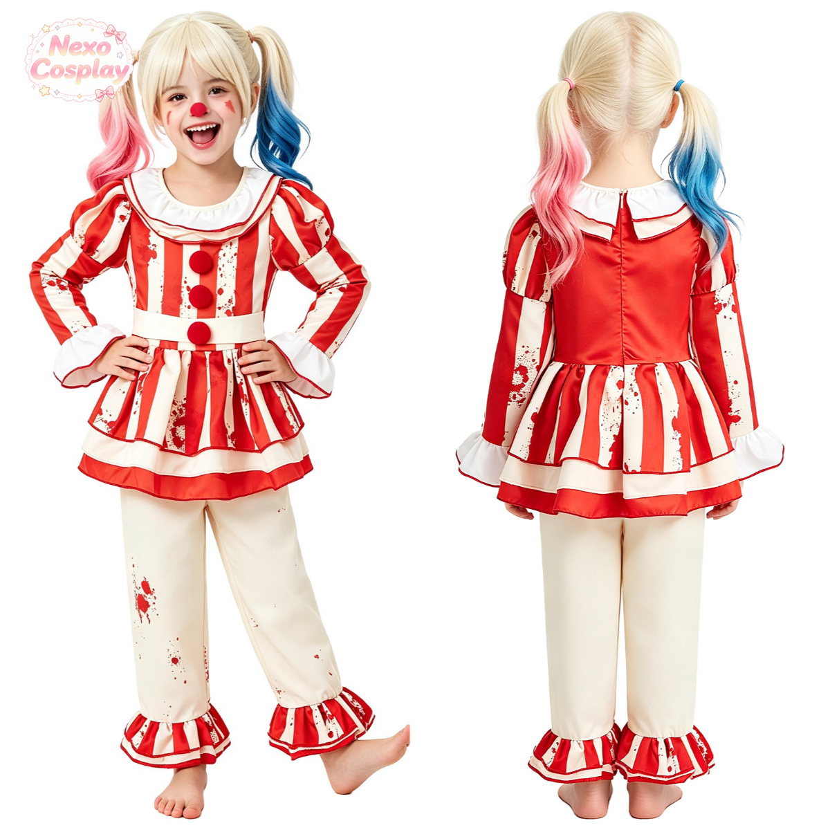 Kids Red White Striped Horror  - Anime Cosplay Red recension och pris