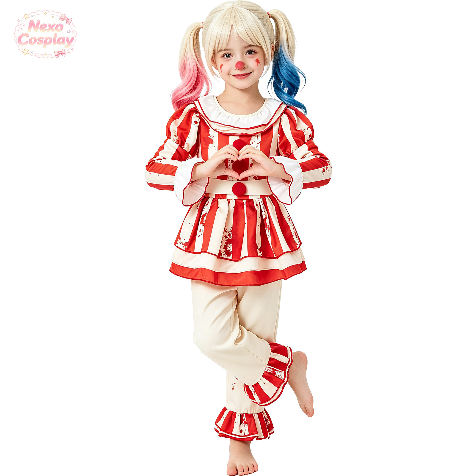 Kids Red White Striped Horror  - Anime Cosplay Red recension och pris