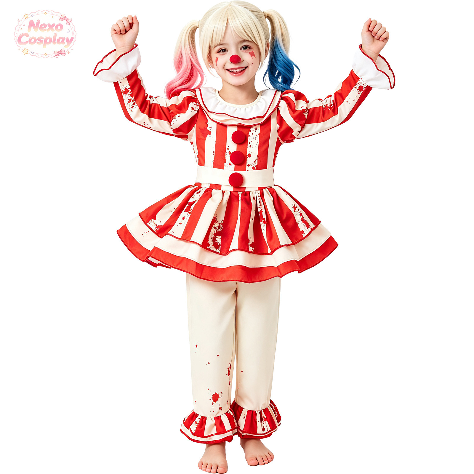 Kids Red White Striped Horror  - Anime Cosplay Red recension och pris